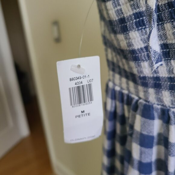 Linen Blend Gingham Dress M Petite Blue Check Tie Back Sundress Old Navy - Picture 7 of 9